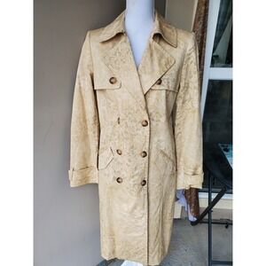 Anne Klein Trench Coat Womens Medium Beige Floral Pockets‎ Spring Rain Coat NWTs